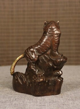 古玩收藏纯铜老虎摆件客厅办公室桌面虎啸山河生肖虎开业礼品摆件