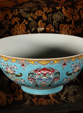 古玩旧藏清代宫廷御藏手绘珐琅彩瓷器碗配老漆器盒一套收藏摆件