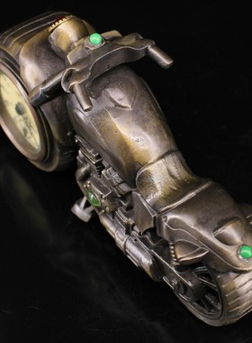 纯铜仿古镶嵌宝石摩托车欧式古典钟表拉丝老式机械发条座钟家居