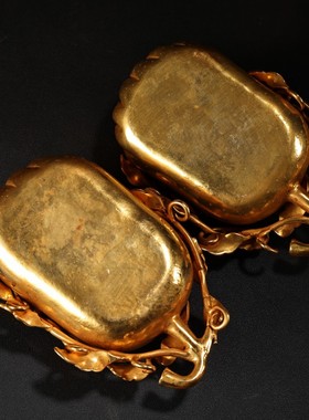 珍品旧藏收纯铜胎高浮雕鎏金文房笔洗水洗金器收藏品书房摆件