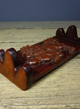 古玩收藏老木雕事事如意笔架摆件家居装饰品办公室桌面摆件