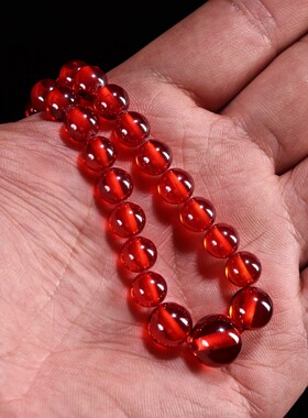 古玩旧藏珍品旧藏收高冰红锆石项链一条配老漆器盒一个收藏品