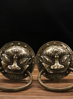 大门拉手古铜兽头门环狮子头麒麟头虎头把手复古木门纯铜拉环古玩