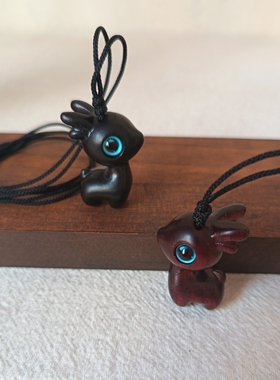 复古国风檀木小鹿吊坠长款项链