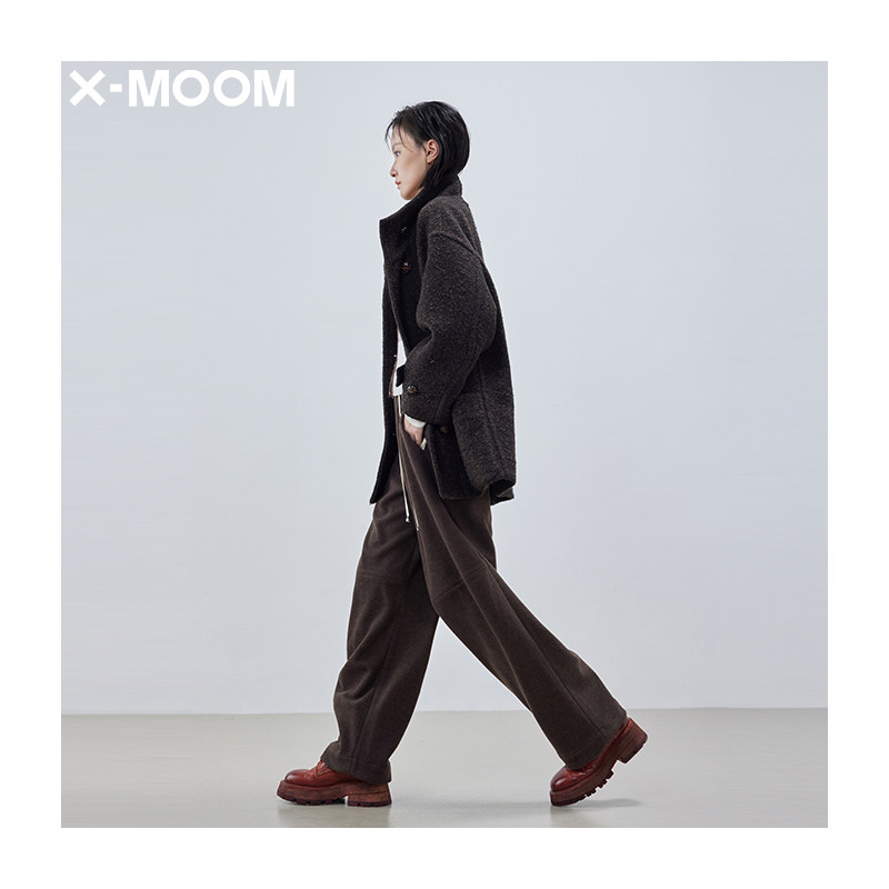 【商场同款】X--MOOM冬季新款绵羊毛大口袋宽松立领呢外套女,淘宝优惠券,粉丝福利购,淘宝优惠卷