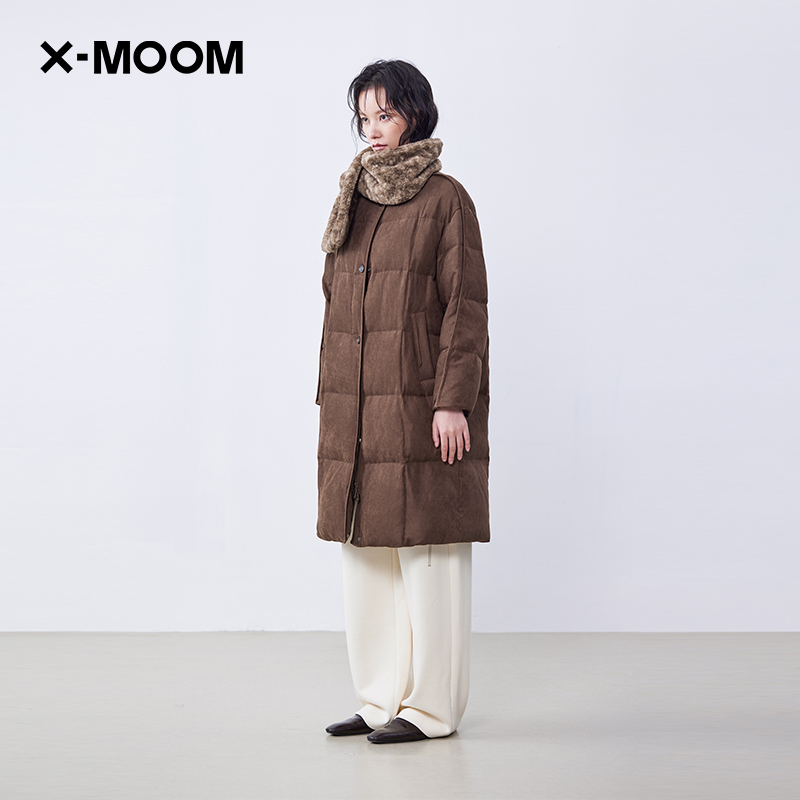 【商场同款】X--MOOM2025冬季新款90白鸭绒围巾式中长羽绒服女 - 图2