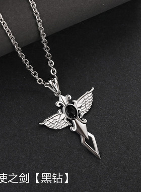 s925纯银天使之翼项链男士恶魔剑潮牌吊坠银十字架配饰百搭银挂坠
