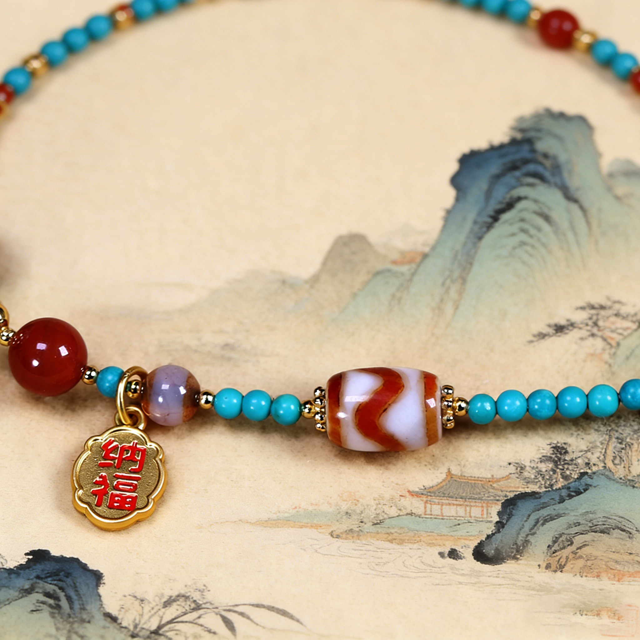 圣饰奇缘 天然黑白羊板眼珠手工编织菱镁矿绿松石高级民族风项链,淘宝优惠券,粉丝福利购,淘宝优惠卷