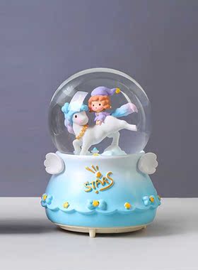 独角兽发光水晶球少女心飘雪八音盒生日礼物送闺蜜创意情人节礼物