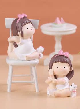 可爱女孩瑜伽小妹车载摆件 创意汽车内蛋糕烘焙装饰品厂家代发