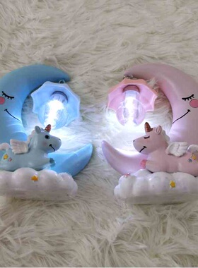 树脂摆件卡通少女心月亮独角兽小夜灯装饰品 送女生闺蜜生日礼物