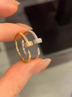 轻奢锆石钉子素圈叠戴食指戒女