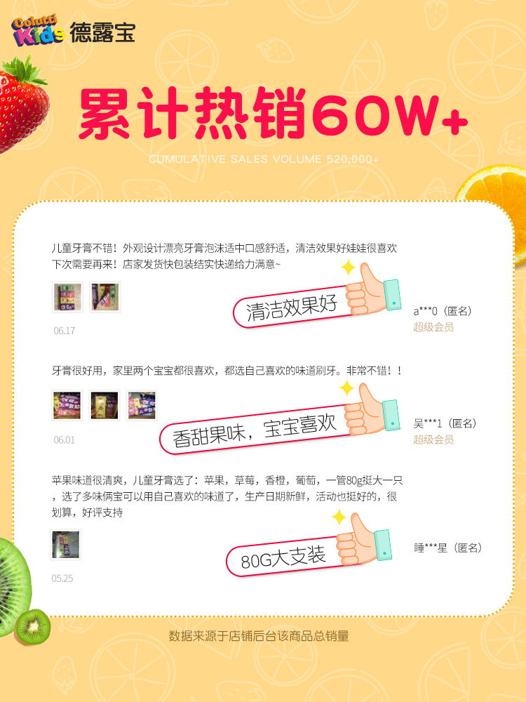 德露寶兒童牙膏6一12歲不含氟防蛀健齒3一6寶寶牙刷牙膏3一12兒童_coluttikids德露寶旗艦店_嬰童用品