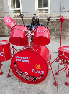 JAYLAND复古机器人摆件架子鼓音乐酒吧户外广场工业风铁艺工艺品