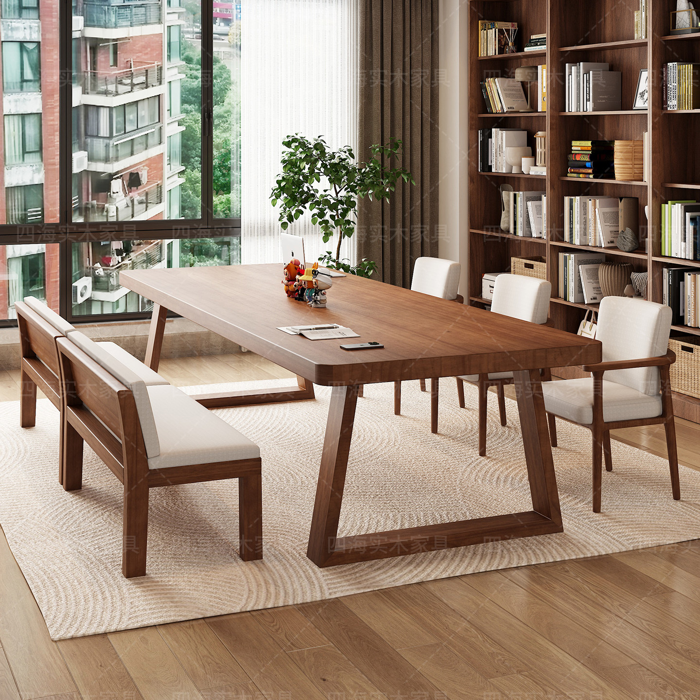 北欧实木大书桌简约双人学习桌家用办公桌客厅长桌子工作台电脑桌,淘宝优惠券,粉丝福利购,淘宝优惠卷