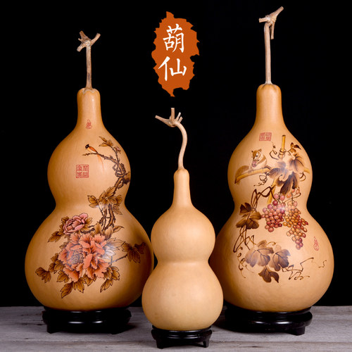 葫仙天然特大葫芦摆件烙画烫画雕刻家居客厅玄关挂饰真葫芦工艺品 - 图2