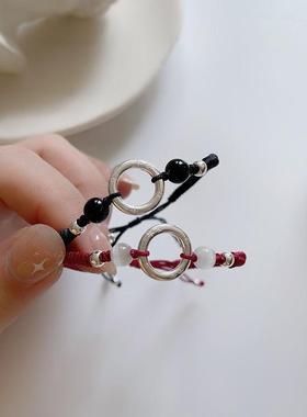 素圈黑绳编织吊坠项链女2