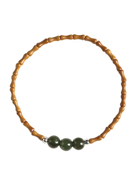 文艺森系田园风女细款橄榄核竹节和田玉石转运珠单圈气质小众手链