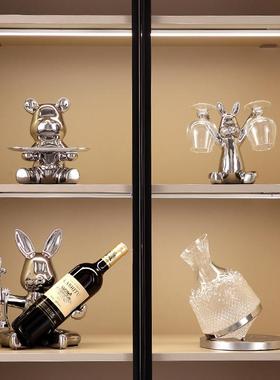 暴力熊红酒架摆件现代简便轻奢客厅酒柜电视柜餐边柜高级感装饰品