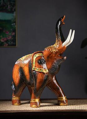 泰国整木雕刻大象摆件实木大象客厅桌面摆设玄关博古架电视柜装饰