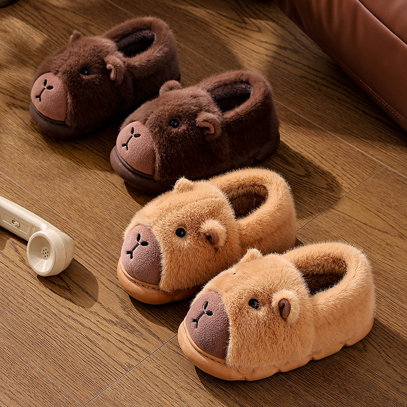 卡皮巴拉冬季棉拖鞋男士包跟保暖加绒厚底居家亲子女孩宝宝棉鞋,淘宝优惠券,粉丝福利购,淘宝优惠卷