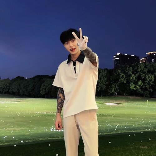 斌子同款假两件短袖polo衫男款夏季痞帅高级感t恤设计感正肩半袖 - 图1