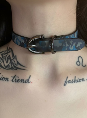 甜酷温感变色皮质choker紫色长款绕圈式项圈小众设计高级感皮带扣