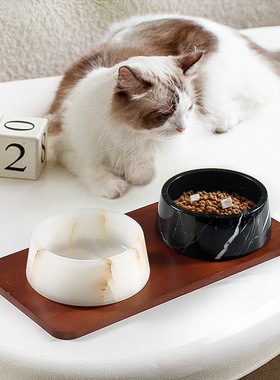 大理石宠物碗轻奢耐用猫狗干饭碗