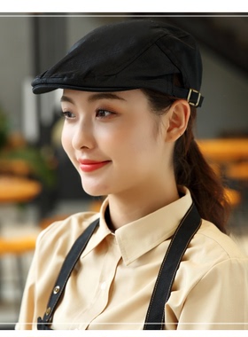 厨师帽子男鸭舌帽服务员贝雷帽女酒店厨房火锅工作帽透气网白色