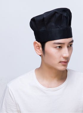 厨师帽酒店男女通用厨房厨师工作帽子涤棉白布帽蘑菇帽子厨师帽子