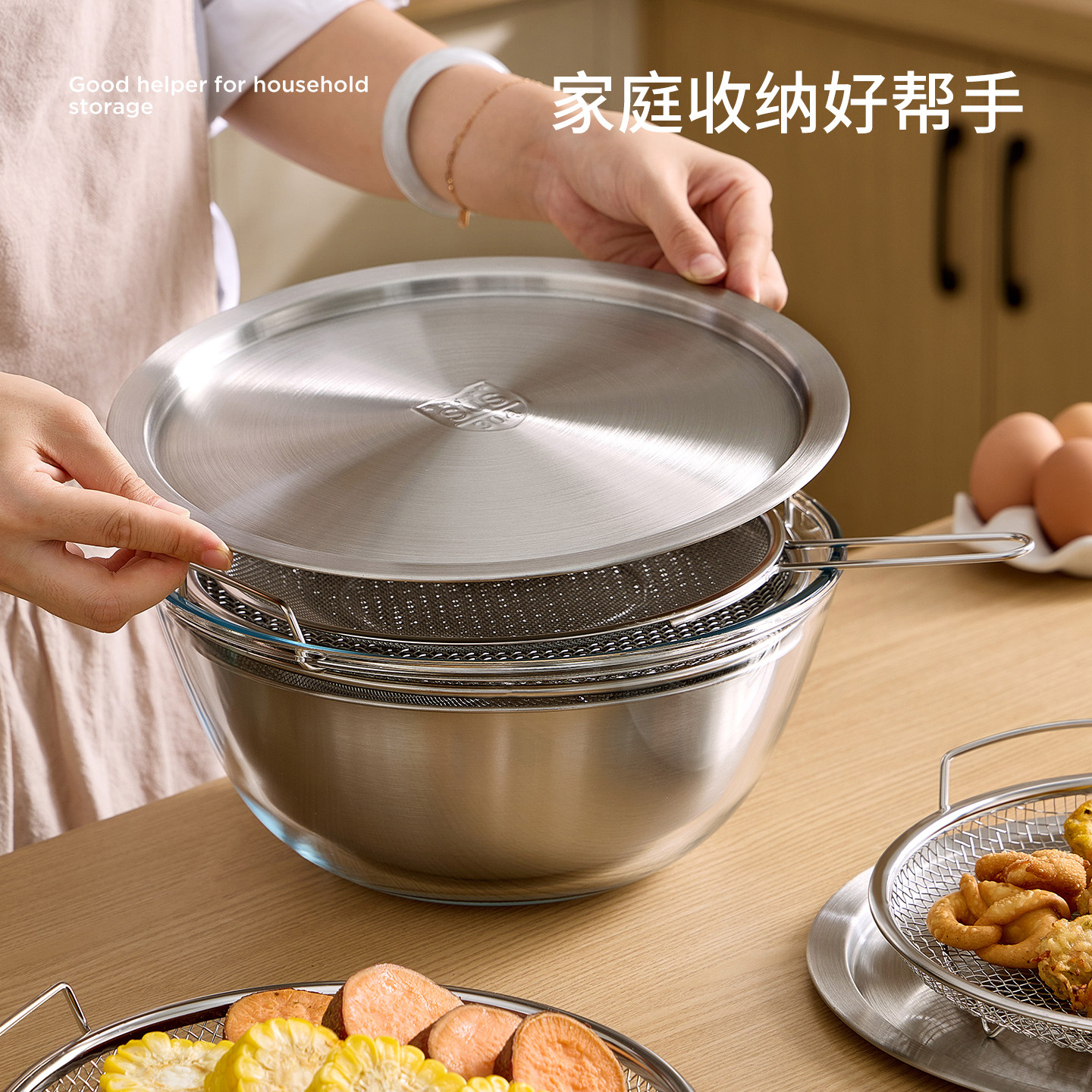 不锈钢套娃盆六件套可叠放多功能厨房烘焙盆带滤网,淘宝优惠券,粉丝福利购,淘宝优惠卷