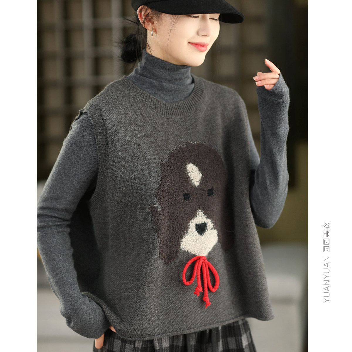 园园美衣冬季毛巾绣卡通针织无袖背心马夹百搭圆领套头马甲上衣,淘宝优惠券,粉丝福利购,淘宝优惠卷