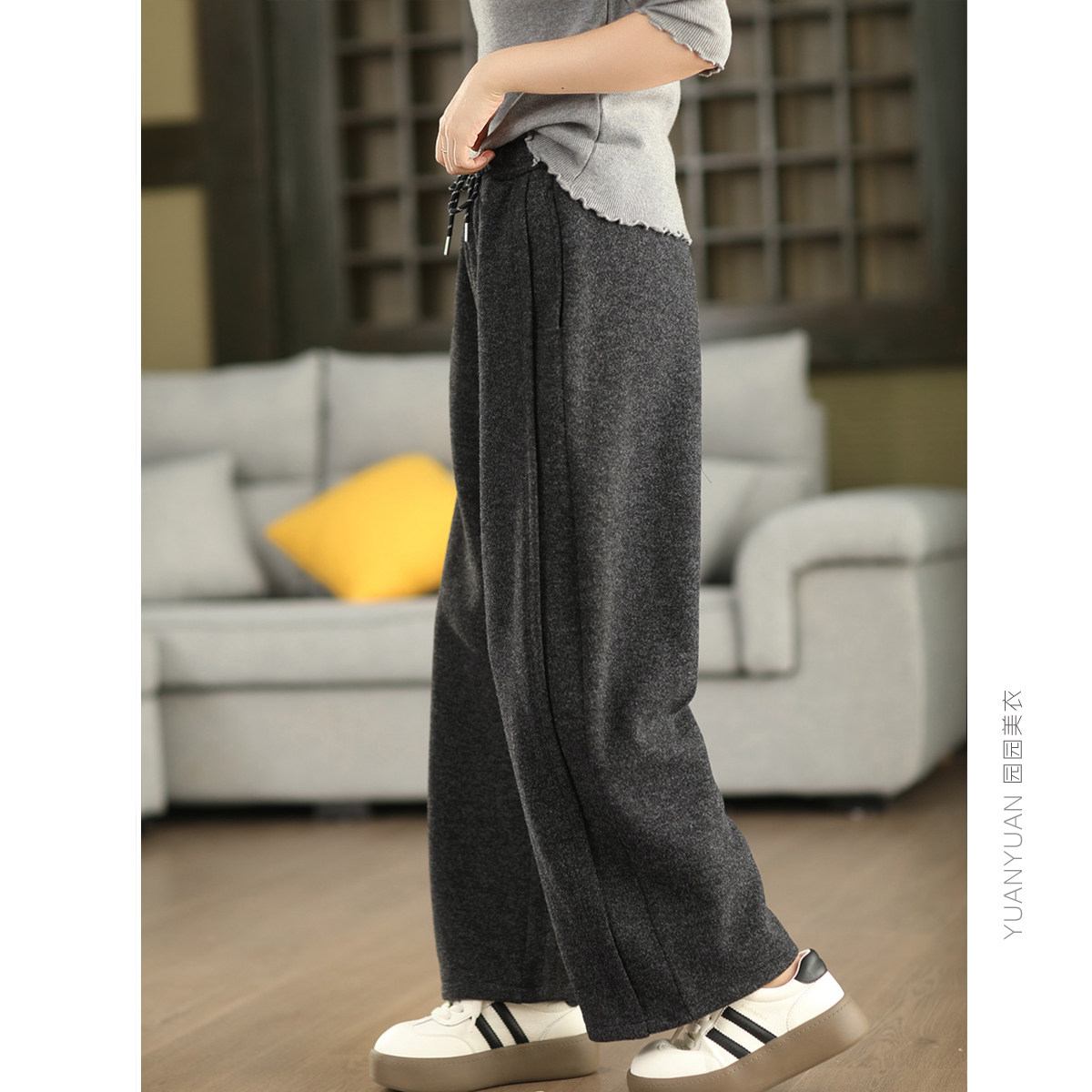 园园美衣复古冬季羊毛加厚休闲裤女时尚毛呢加绒弯刀裤显瘦长裤,淘宝优惠券,粉丝福利购,淘宝优惠卷