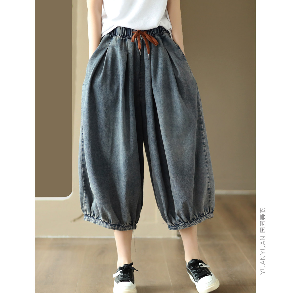 园园美衣新款复古全棉超软牛仔裤显瘦灯笼裤休闲宽松百搭七分裤,淘宝优惠券,粉丝福利购,淘宝优惠卷