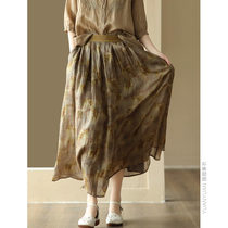 Garden Garden Beauty Coat New retro Fried Color Printed Ramee Half Body Dress Woman Full Cotton Inner Lining Semi-Tight Waist Disc Button Long Skirt