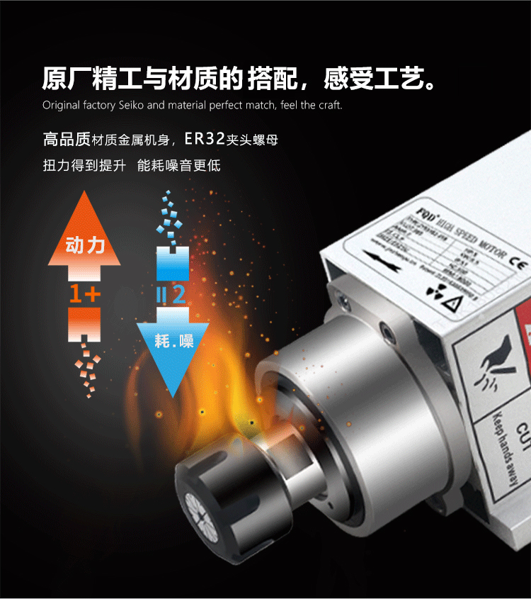 振宇开料机6kw风冷电主轴方形电主轴电机ER32型数控雕刻机配件-图0