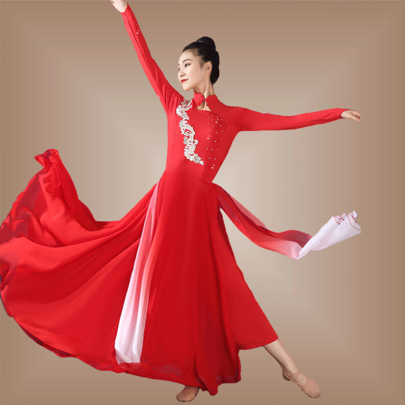 广场舞服装五星红旗同款古典舞练功服女雪纺大摆裙万疆舞蹈演出服,淘宝优惠券,粉丝福利购,淘宝优惠卷