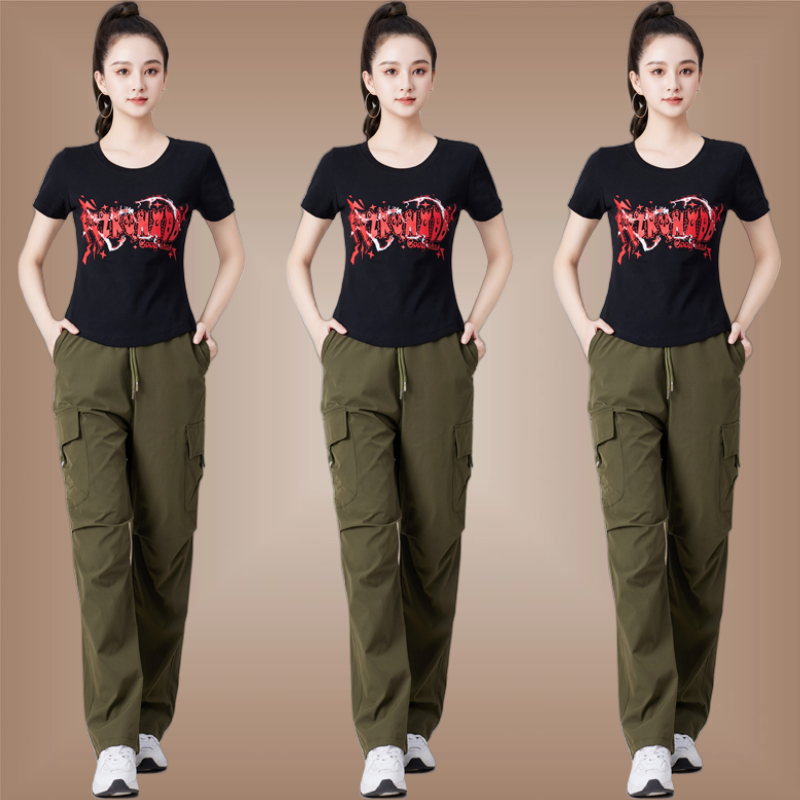 广场舞服装新款跳舞圆领上衣t恤运动套装健身操速干工装裤演出服,淘宝优惠券,粉丝福利购,淘宝优惠卷