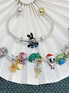 925银珠子柴郡猫幽灵狗金花朵夜光变色龙小飞象diy串饰手链女