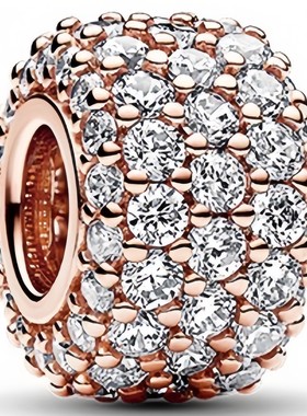 潘家玫瑰金手链女新月雪花珠子散珠闪耀双饰铃铛蝴蝶手镯diy串珠