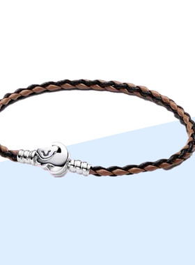 轻奢潘家风格皮绳手链S925银永恒心意交织串珠时尚个性蛇骨链