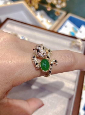 法式复古重工微镶锆石豹子戒指时尚个性精致天然玉石轻奢气质食指