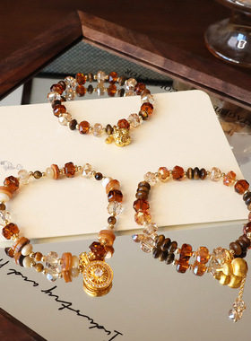 轻奢高级感沙金手串女天然虎眼石手链流光溢彩焦糖秋冬水晶手饰品