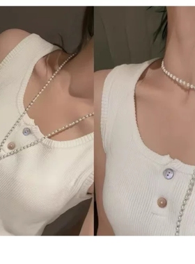 时尚母贝蝴蝶扣毛衣链长款秋冬轻奢高级感珍珠项链配饰女串珠饰品