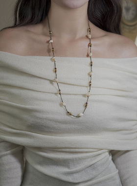 海贝壳马蹄螺巴洛克编织项链长款女配饰气质秋冬毛衣链轻奢高级感