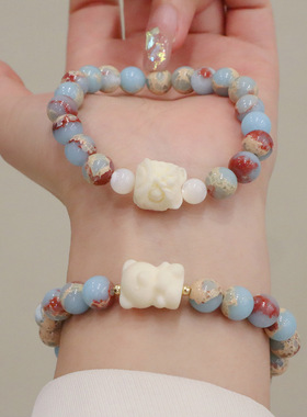 新中式国风珍珠新款文艺复古风天然菩提寿山石女手链轻奢简约百搭