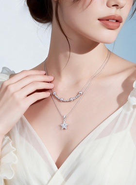 双层叠戴五角星吊坠珍珠项链配饰女锁骨链轻奢小众高级感颈链饰品