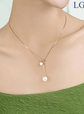时尚简约天然双珠Y字珍珠项链