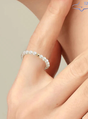 G18k金珠天然淡水珍珠Baby珠戒指