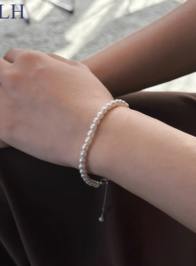 天然淡水正圆珍珠手链女百搭手串